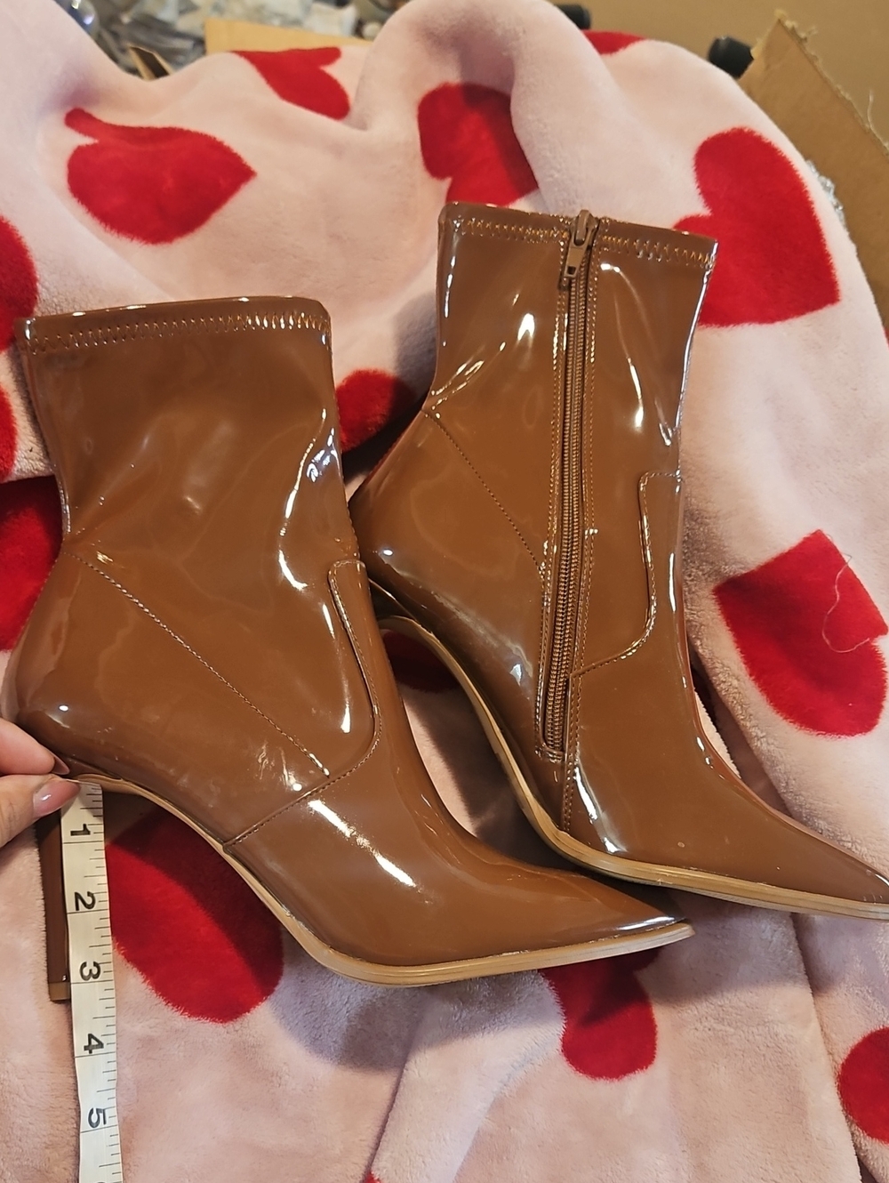 Steve Madden Brown Patent Pointed Toe Ankle Booties